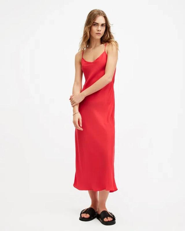 Bryony V-neck Midi Slip Dress In Red Product Image