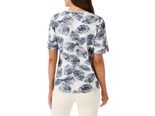 NIC+ZOE Falling Palms Short Sleeve Split Neck Tee (Grey Multi) Women's Clothing Product Image