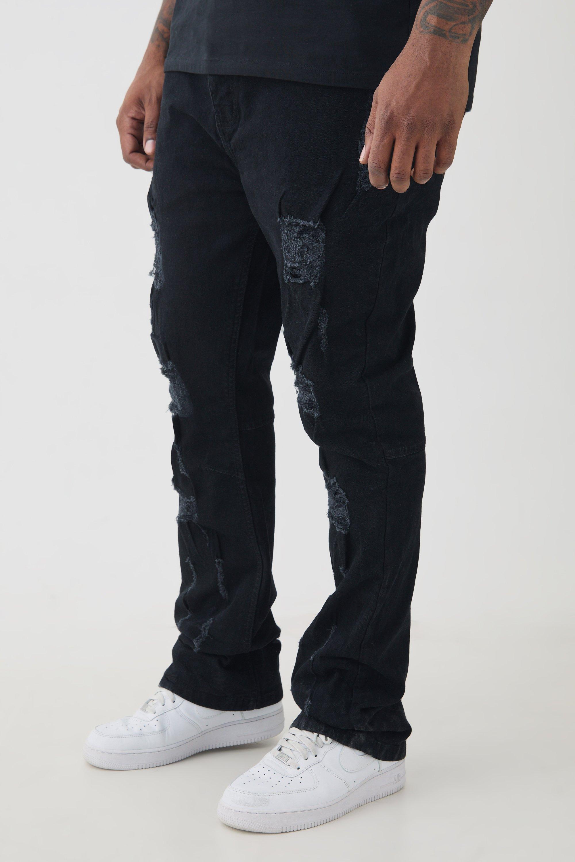 Plus Distressed Multi Ripped Skinny Flared Jeans | boohooMAN USA Product Image