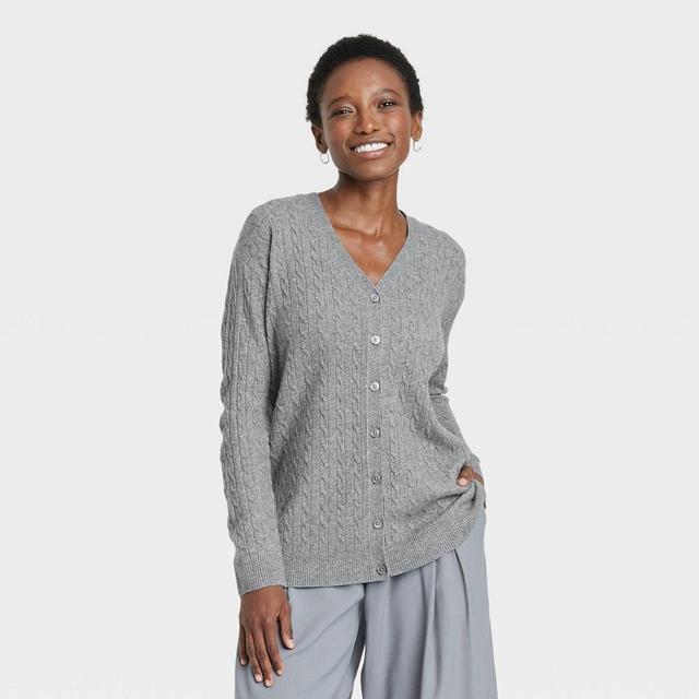 Womens Cable Cardigan - A New Day Dark L Product Image