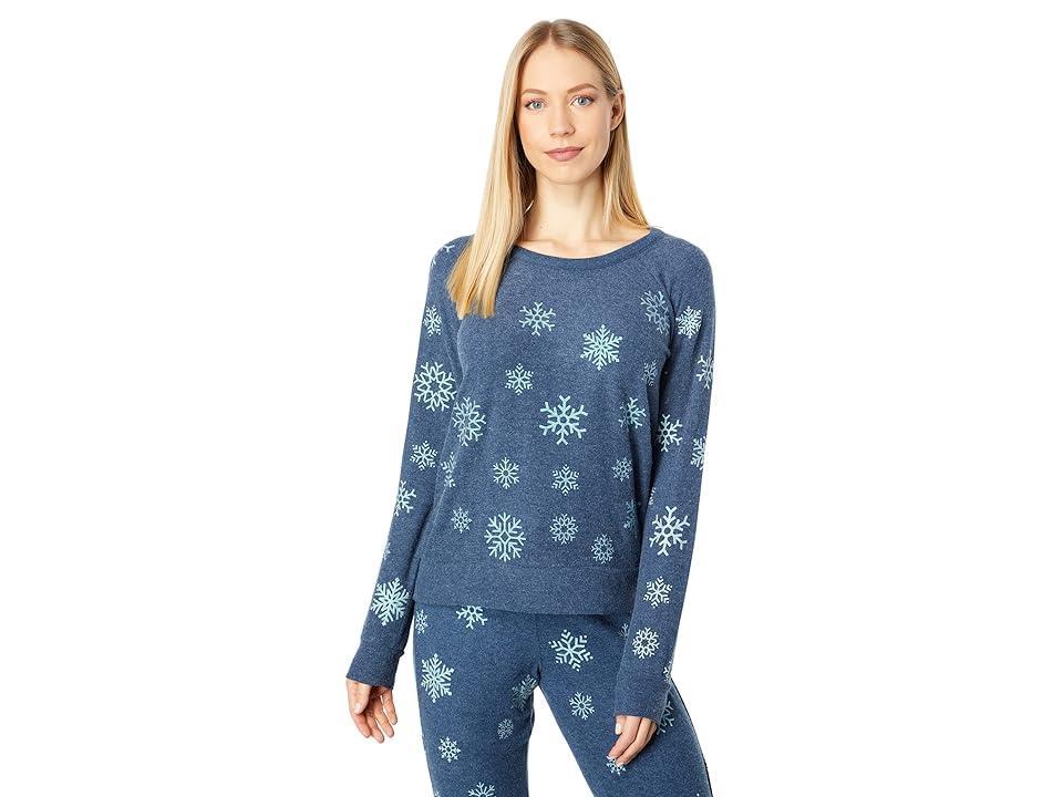 Chaser Snowflakes Bliss Knit Long Sleeve Raglan Pullover (Avalon) Women's Sweatshirt Product Image