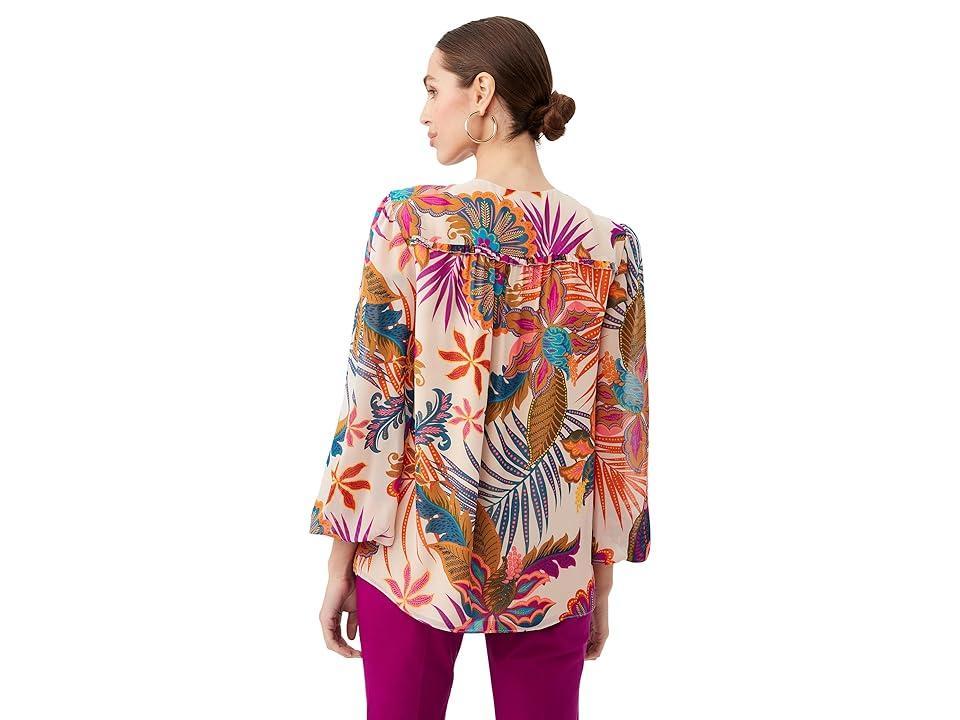 Trina Turk Watson Georgette Tropical Print Tassel Tie V-Neck Long Sleeve Top Product Image