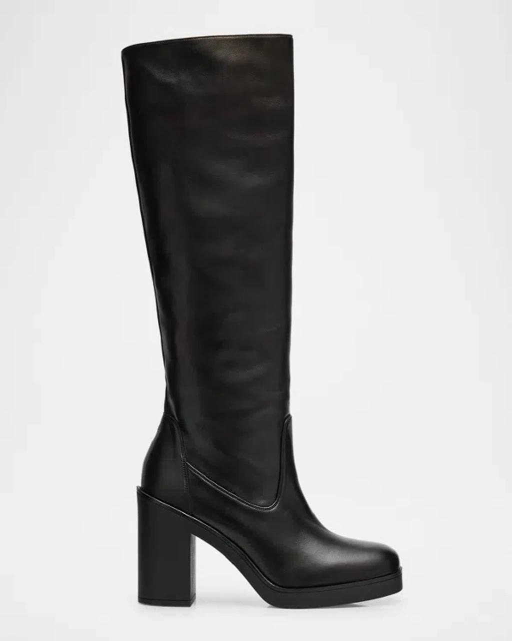 STUART WEITZMAN Bethenny Leather Platform Knee Boots In Black Product Image