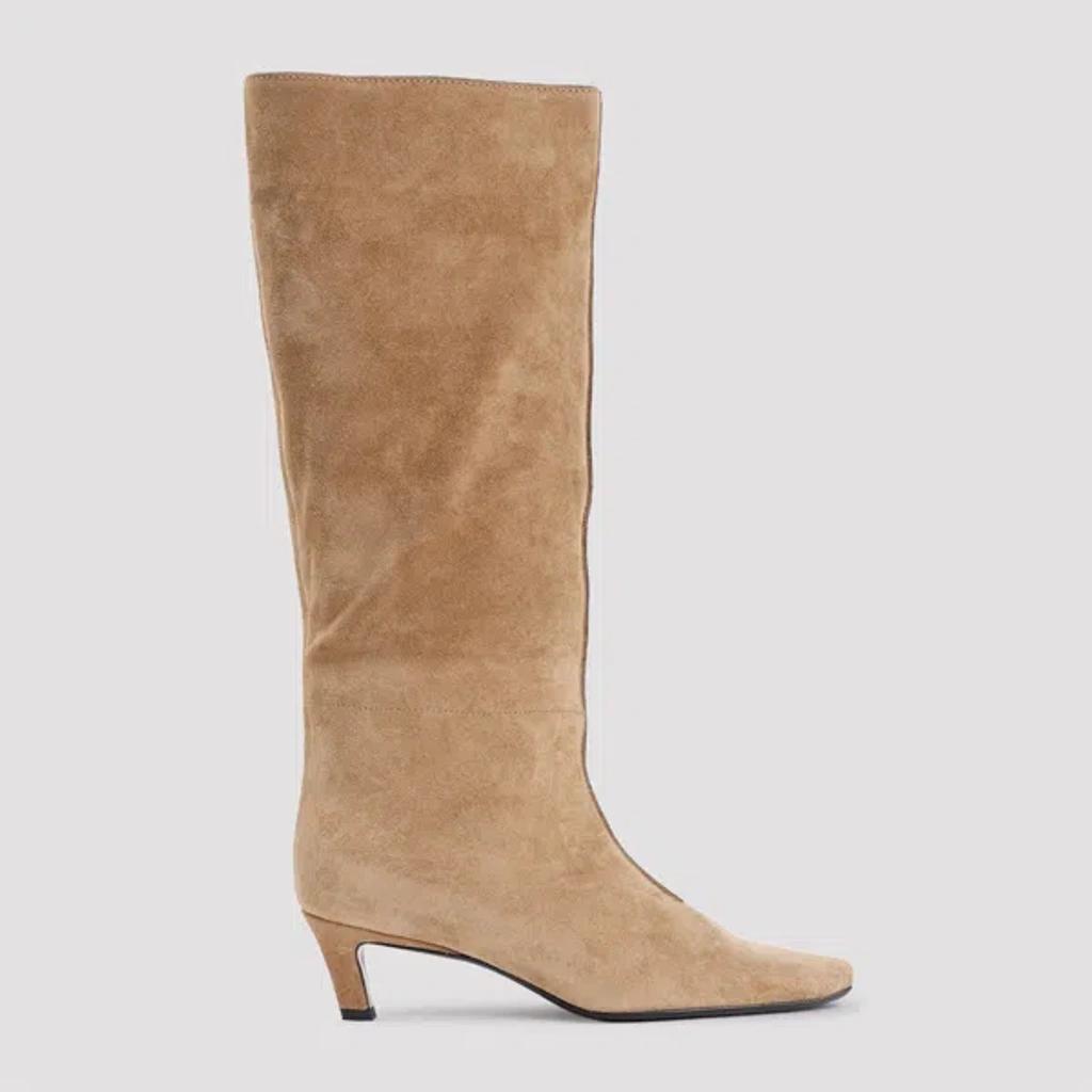 Beige The Wide Shaft Cow Leather Boots In Brown product image