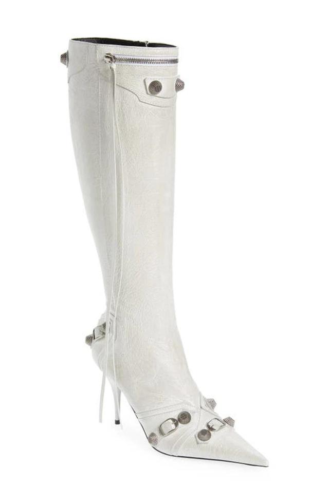 BALENCIAGA Cagole Leather Knee-high Boots In Optic White Product Image