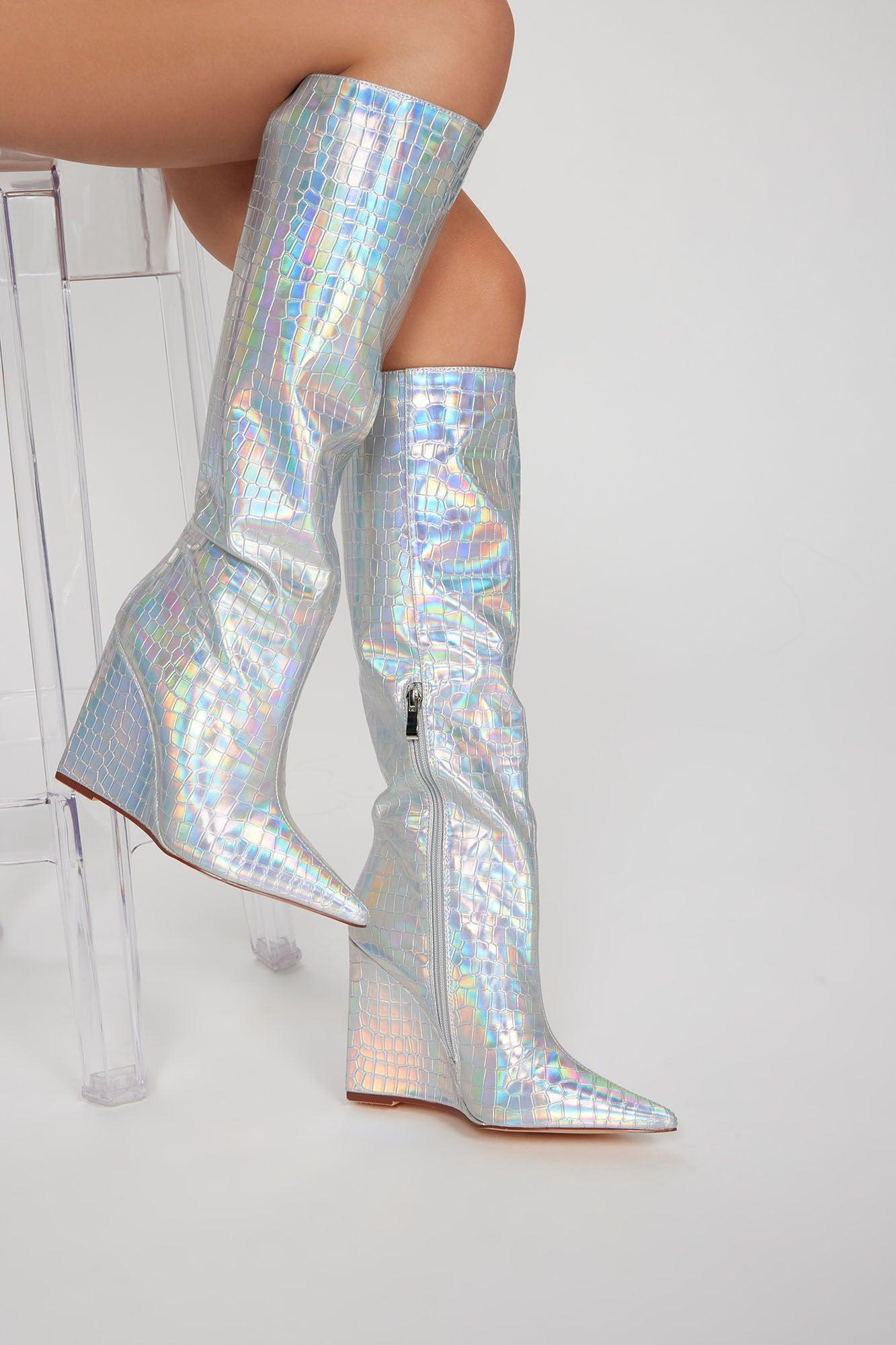 Way Into It Knee High Heeled Boots - Silver product image