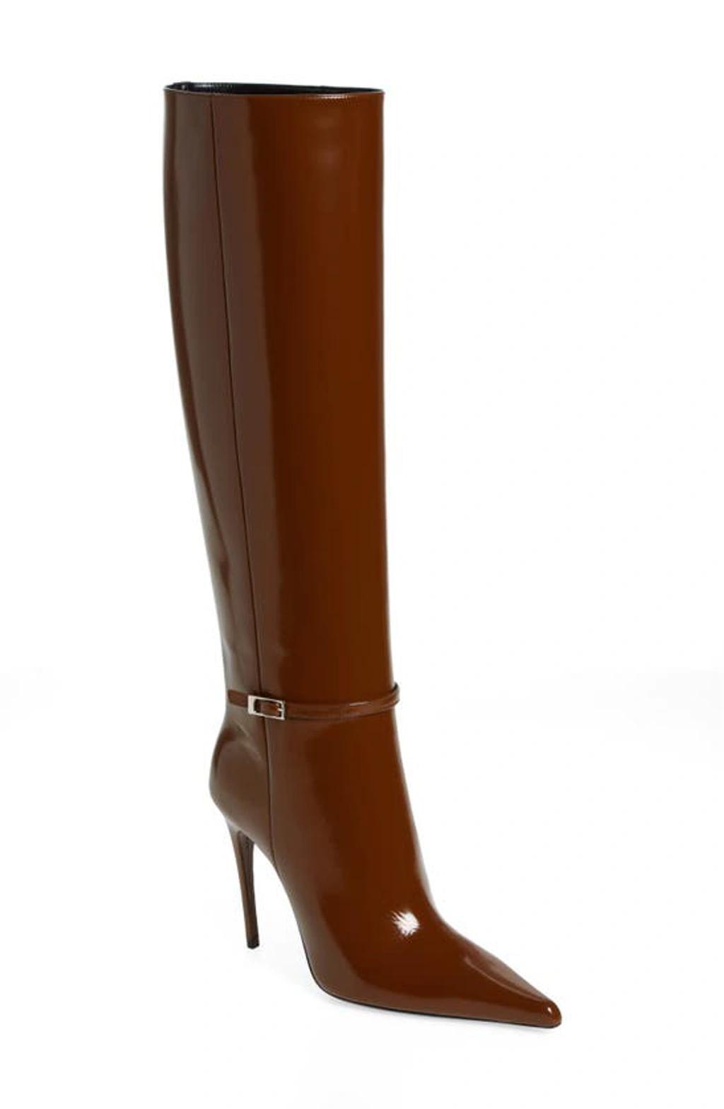 Vendome Pointy Toe Patent Leather Boot In Brown product image