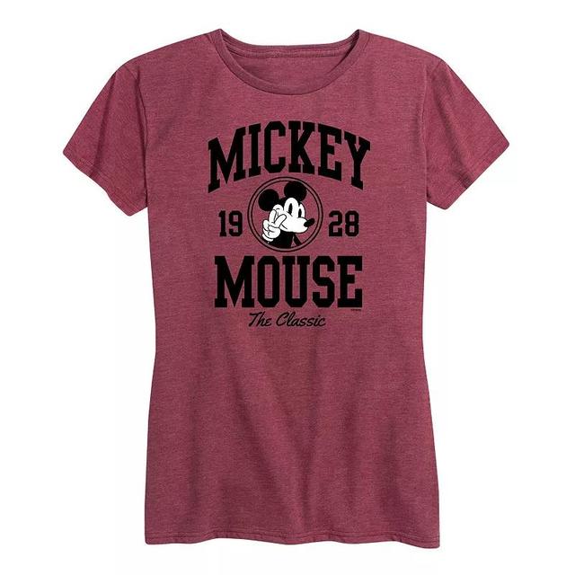 Disneys Mickey Mouse Womens Collegiate Graphic Tee Grey Red Product Image