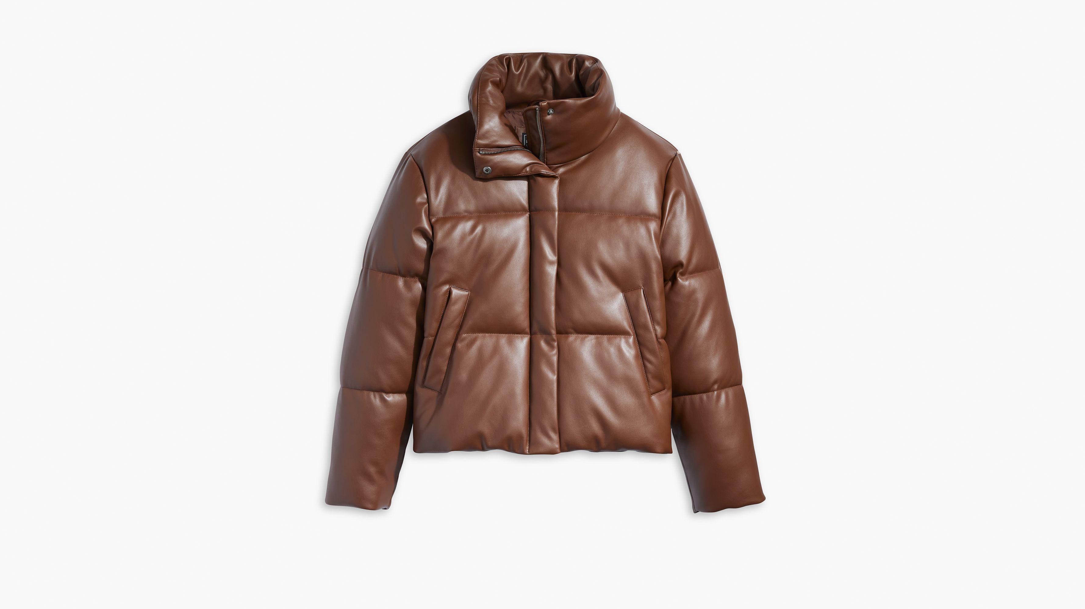 Faux Leather Puffer Jacket Product Image