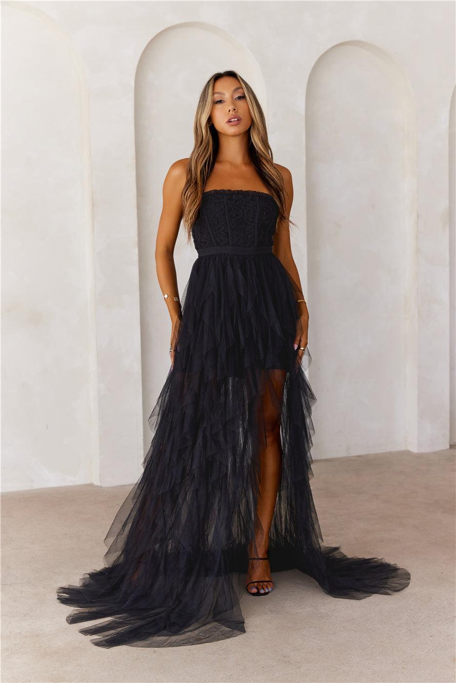 All The Attention Tulle Maxi Dress Black Product Image