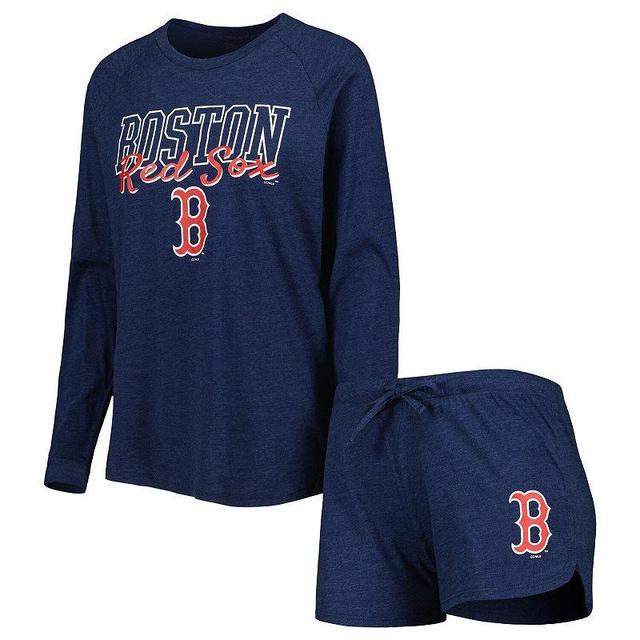 Womens Concepts Sport Heather Navy Boston Red Sox Meter Knit Raglan Long Sleeve T-shirt and Shorts Sleep Set Product Image