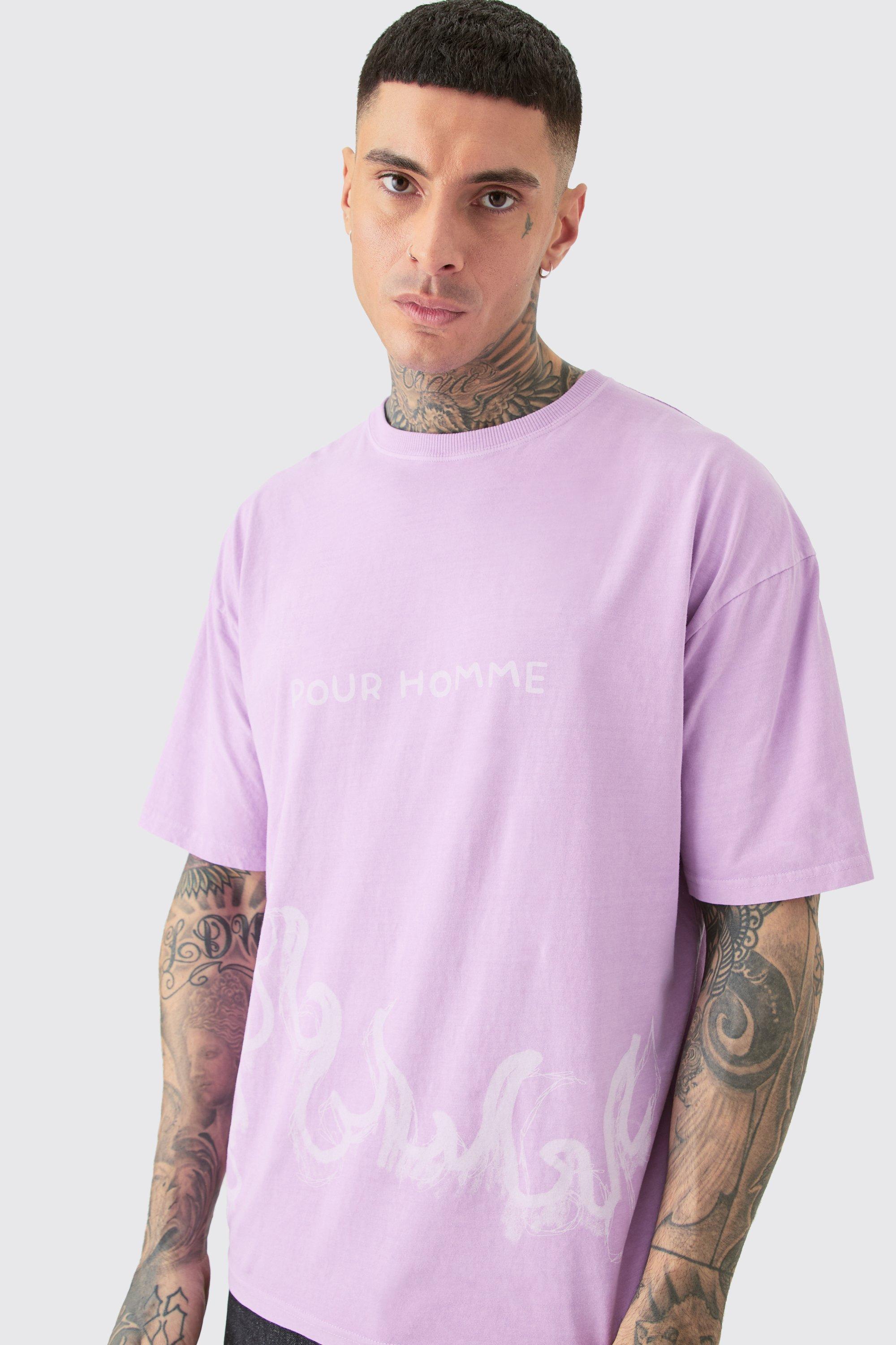 Mens Tall Oversized Pour Homme Printed T-shirt In Pink, Pink Product Image