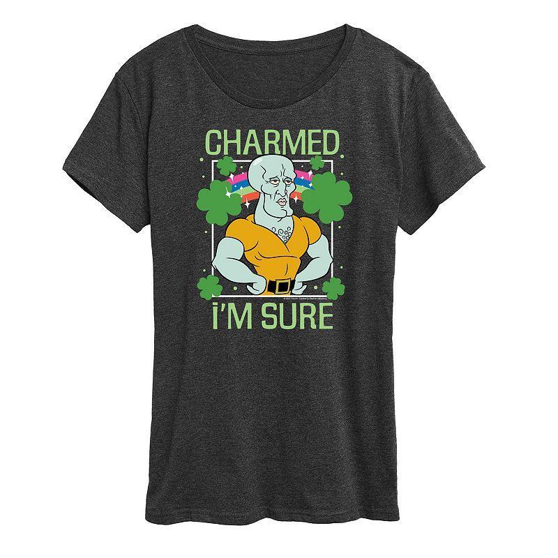 Womens SpongeBob SquarePants Charmed Im Sure Graphic Tee Dark Grey Product Image