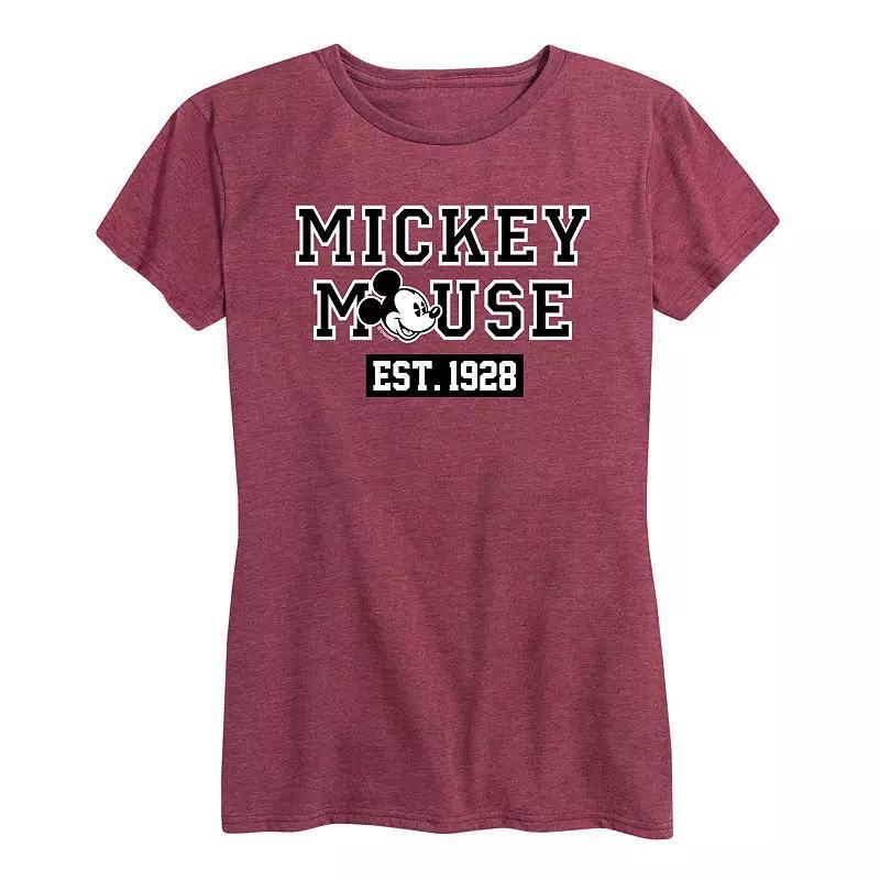 Disneys Mickey Mouse Womens Est. 1928 Graphic Tee Grey Dark Red Product Image