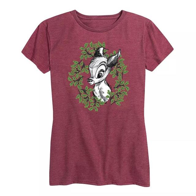 Disneys Bambi Womens Wreath Graphic Tee Grey Dark Red Product Image