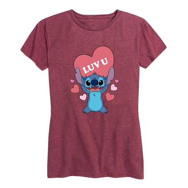 Disneys Lilo & Stitch Womens Luv U Heart Graphic Tee Product Image