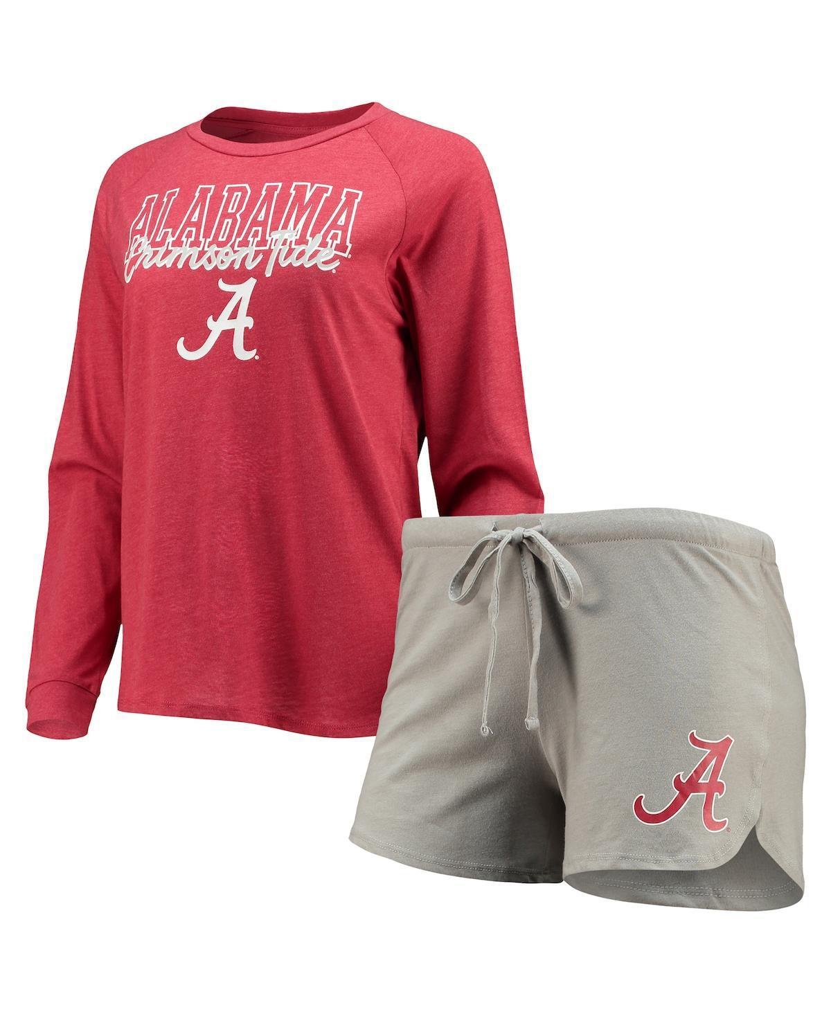 Womens Concepts Sport Crimson/Gray Alabama Crimson Tide Raglan Long Sleeve T-Shirt & Shorts Sleep Set Product Image