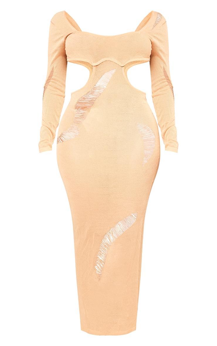 Shape Orange Sheer Knit Cut Out Detail Maxi Dress Product Image