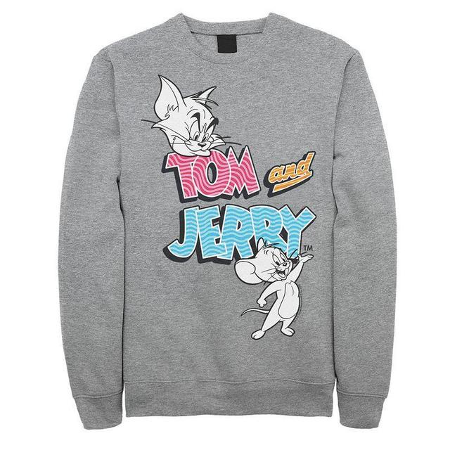 Mens Tom And Jerry Patterned Logo Stamp Portrait Sweatshirt Athletic Grey Product Image