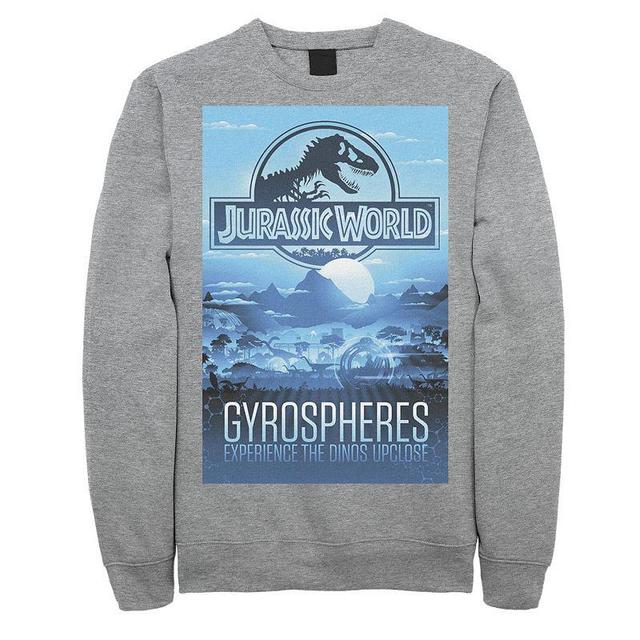 Mens Jurassic World Gyrospheres Tour Park Poster Graphic Graphic Fleece Pullover Pullover Athletic Grey Product Image