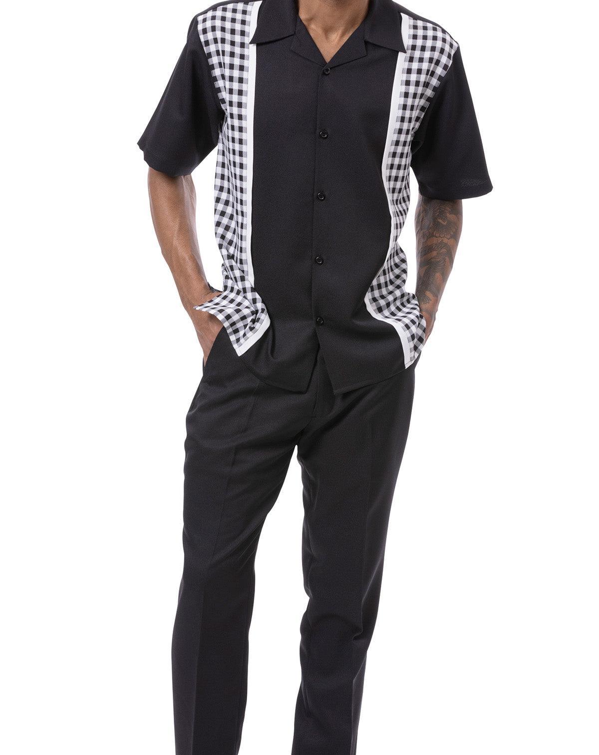 Black Checker Plaid Walking Suit 2 Piece Short Sleeve Set Product Image