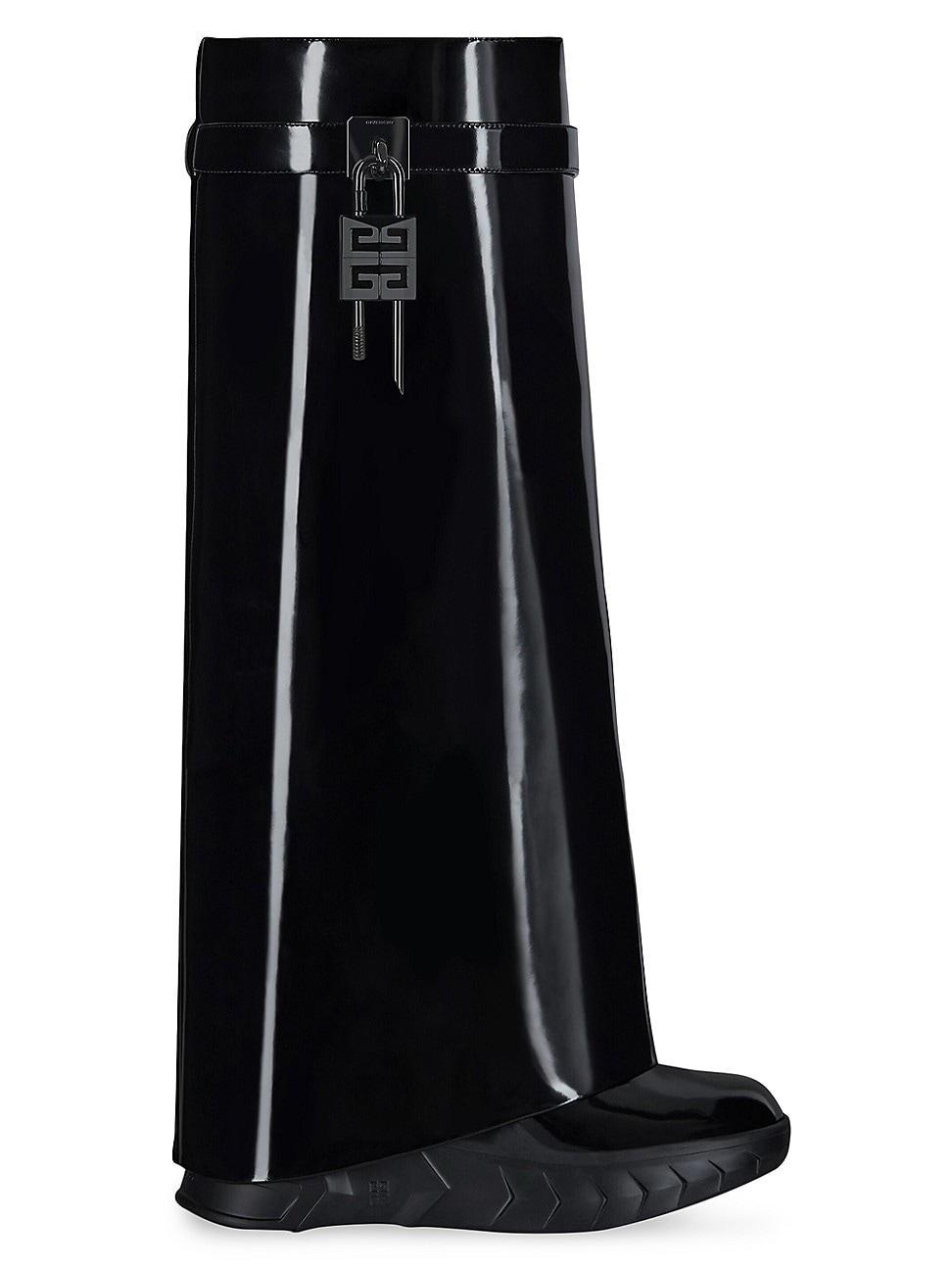 Womens Shark Lock Biker Boots in Patent Leather Product Image