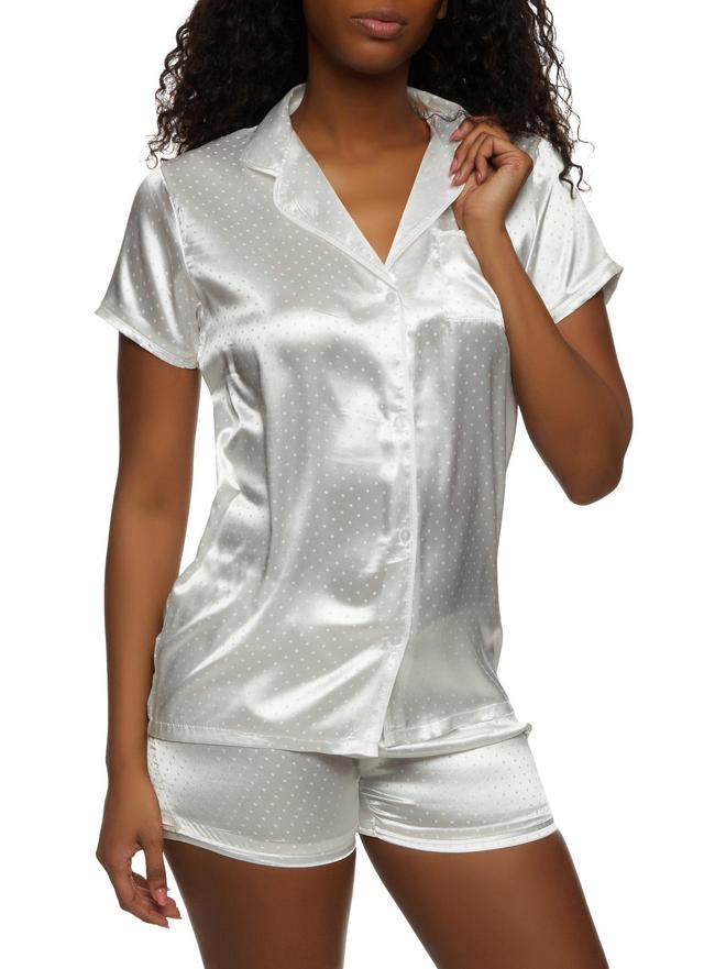 Womens Satin Polka Dot Pajama Shirt and Shorts Product Image