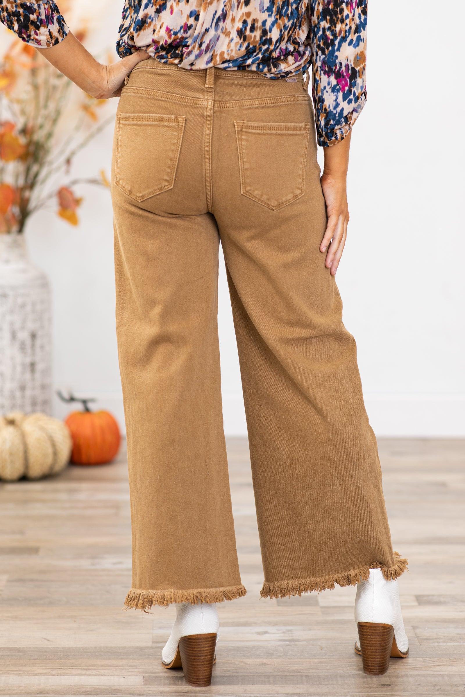 Risen Taupe Wide Leg Tummy Control Jeans Product Image