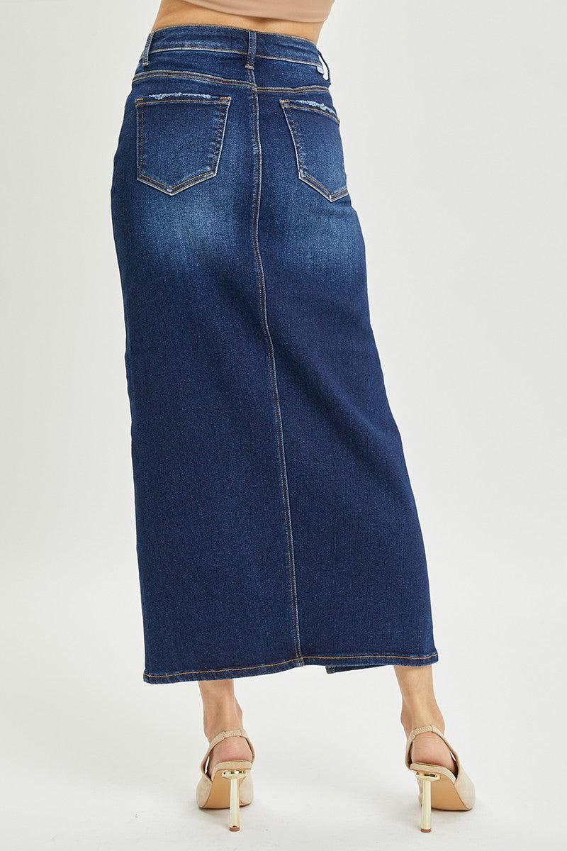 High Rise Crossover Denim Maxi Skirt Product Image