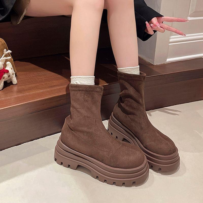 Platform Plain Faux Suede Short Boots product image