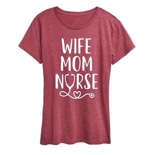 Womens Wife Mom Nurse Graphic Tee, Girls Grey Wine Product Image