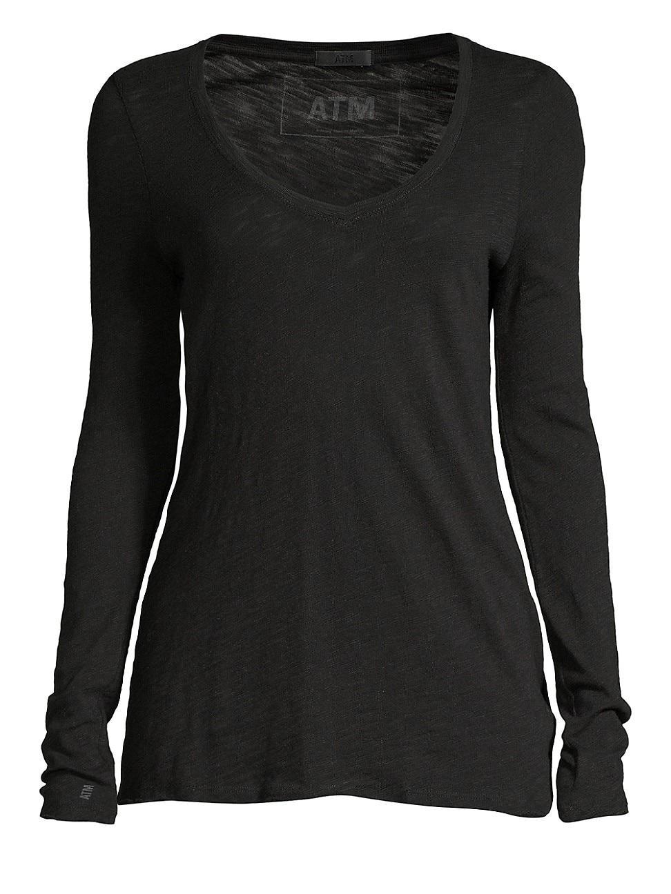 Womens Long-Sleeve V-Neck Slub Tee Product Image