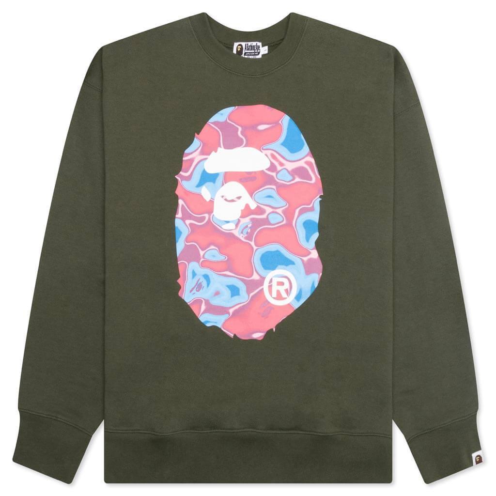 Liquid Camo Ape Head Relaxed Fit Crewneck Sweat - Olive Drab Male Product Image