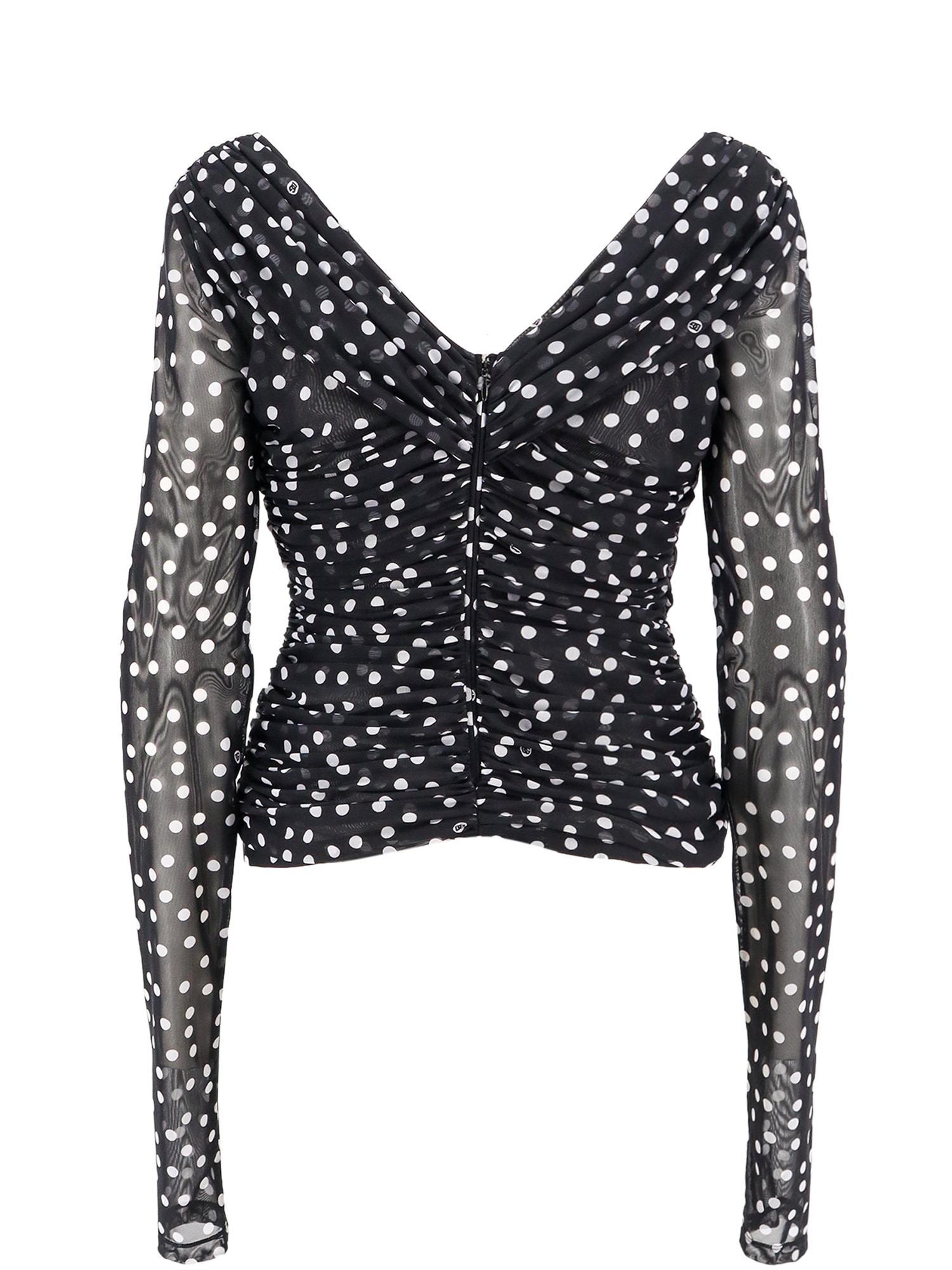 DOLCE & GABBANA Polka-dot Tulle Wrap Top In Black Product Image