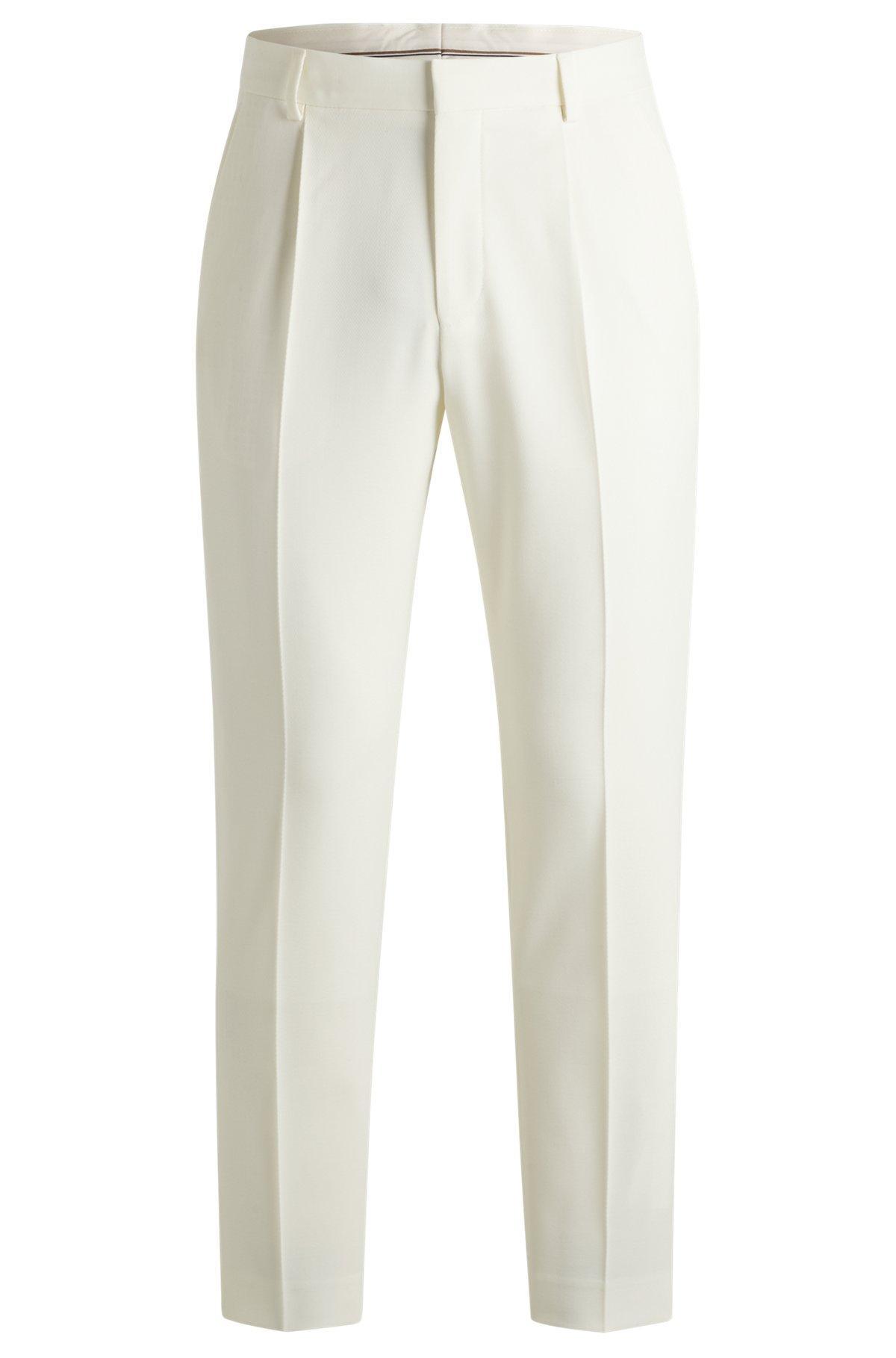 BOSS - Washable relaxed-fit trousers in stretch twill with wool - White Product Image