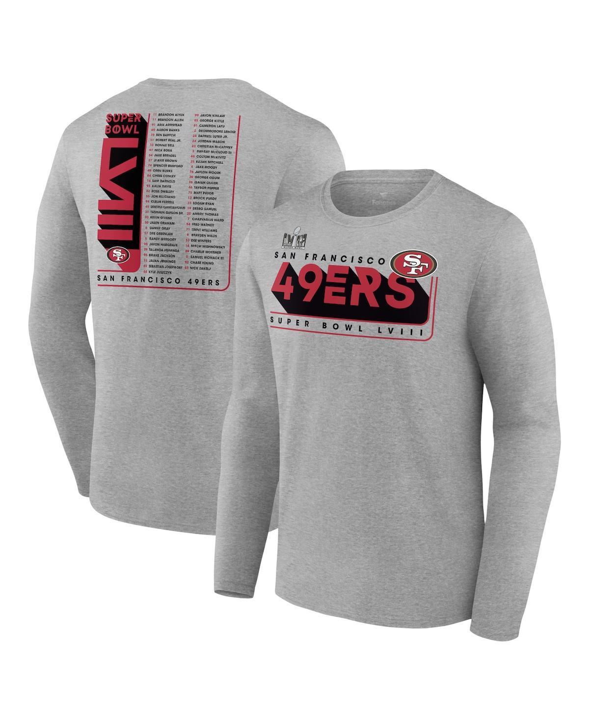 Mens Fanatics Heather Gray San Francisco 49ers Super Bowl Lviii Two-Side Roster Big and Tall Long Sleeve T-shirt Product Image