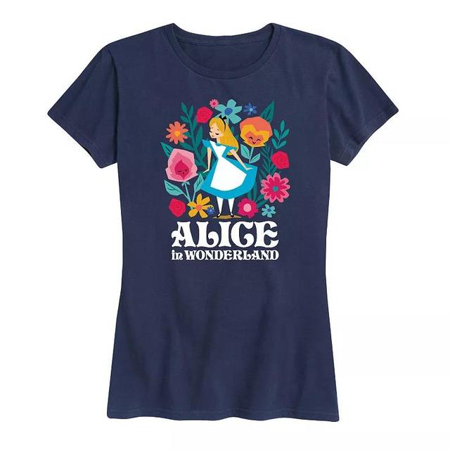 Disneys Alice in Wonderland Womens Flowers Graphic Tee, Girls Blue Product Image