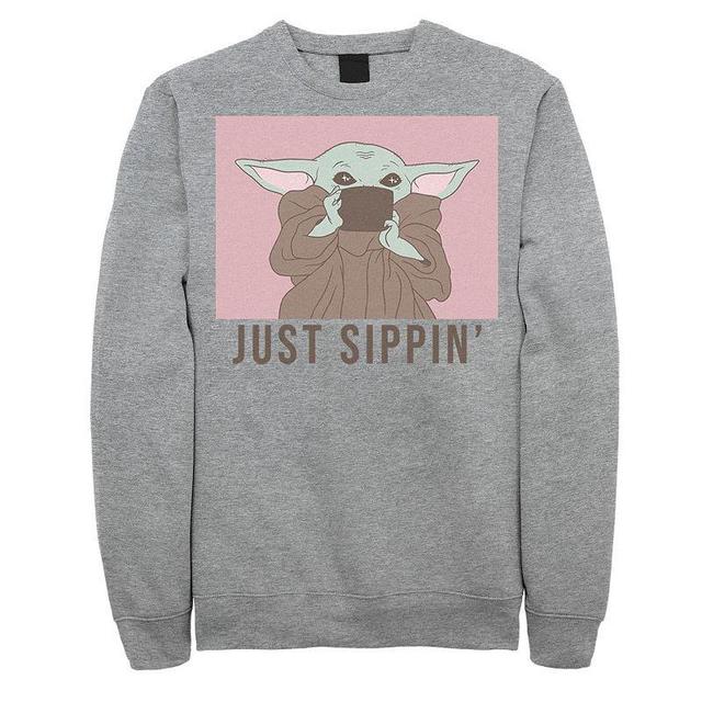 Mens The Mandalorian The Child Aka Baby Yoda Just Sippin Sweatshirt Athletic Grey Product Image