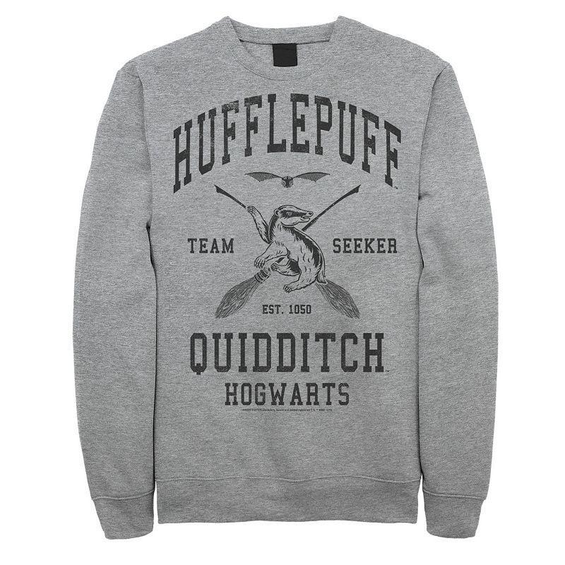 Mens Harry Potter Deathly Hallows 2 Hufflepuff Quidditch Fleece Pullover Athletic Grey Product Image