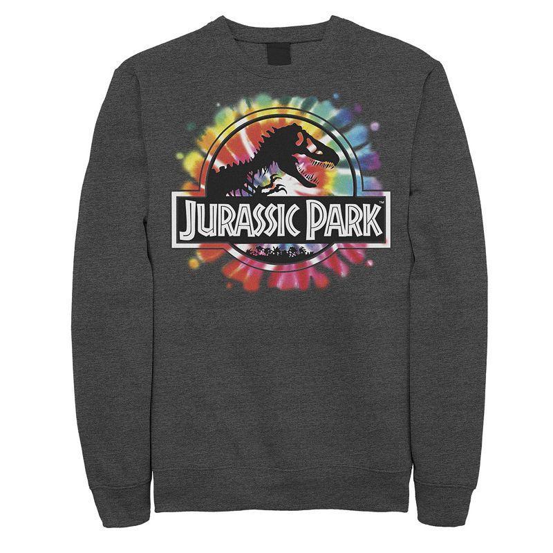 Mens Jurassic Park Classic Logo Tie Dye Fleece Pullover Grey Heather Product Image