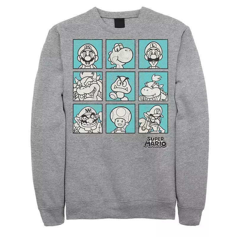 Big & Tall Nintendo Super Mario Teal Character Boxes Graphic Fleece Pullover, Mens Athletic Grey Product Image