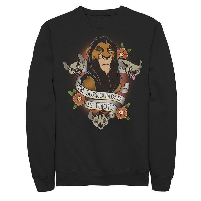 Disneys The Lion King Mens Scar With Hyenas Surrounded By Idiots Graphic Fleece Pullover Product Image