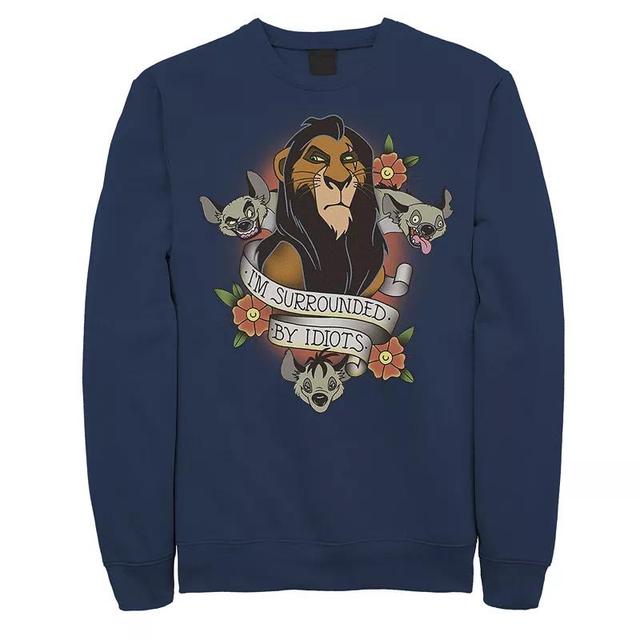 Disneys The Lion King Mens Scar With Hyenas Surrounded By Idiots Graphic Fleece Pullover Grey Heather Product Image