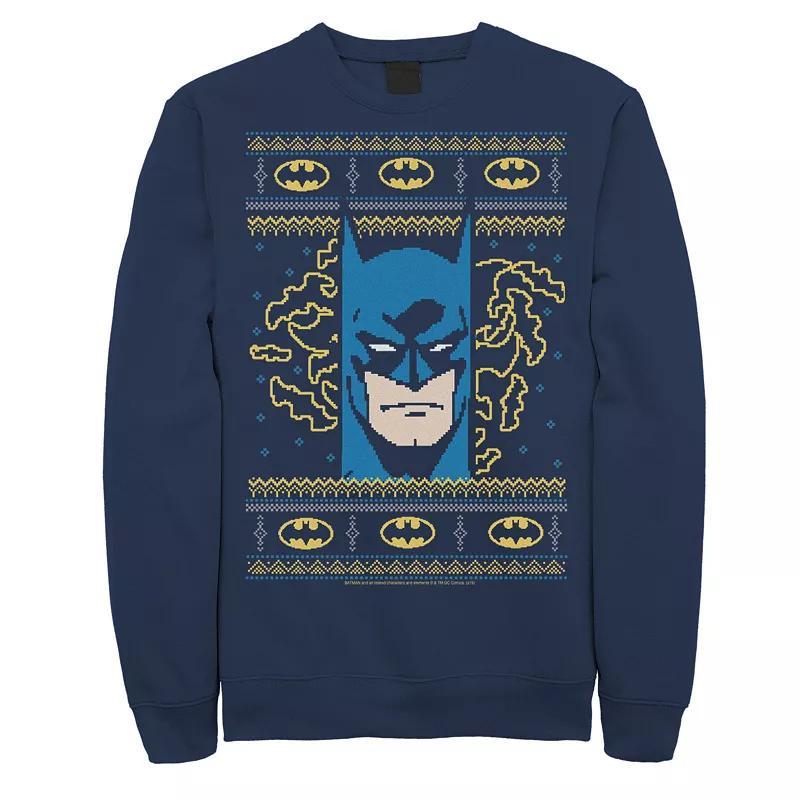 Mens DC Comics Batman Face Christmas Sweater Style Sweatshirt Grey Product Image