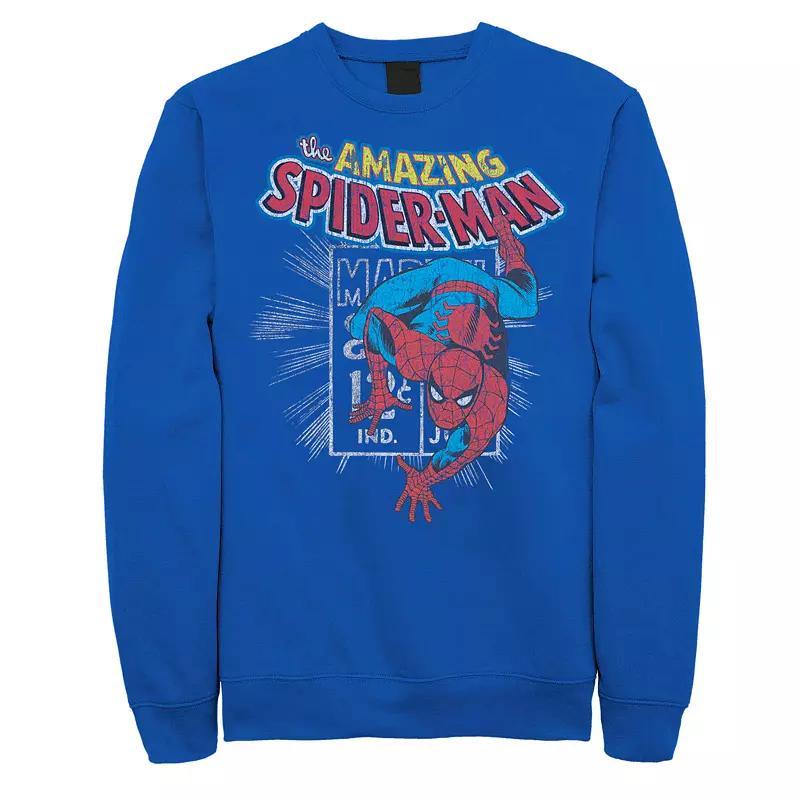 Mens Marvel Comics The Amazing Spider-Man Book Stamp Distressed Fleece Graphic Sweatshirt Product Image