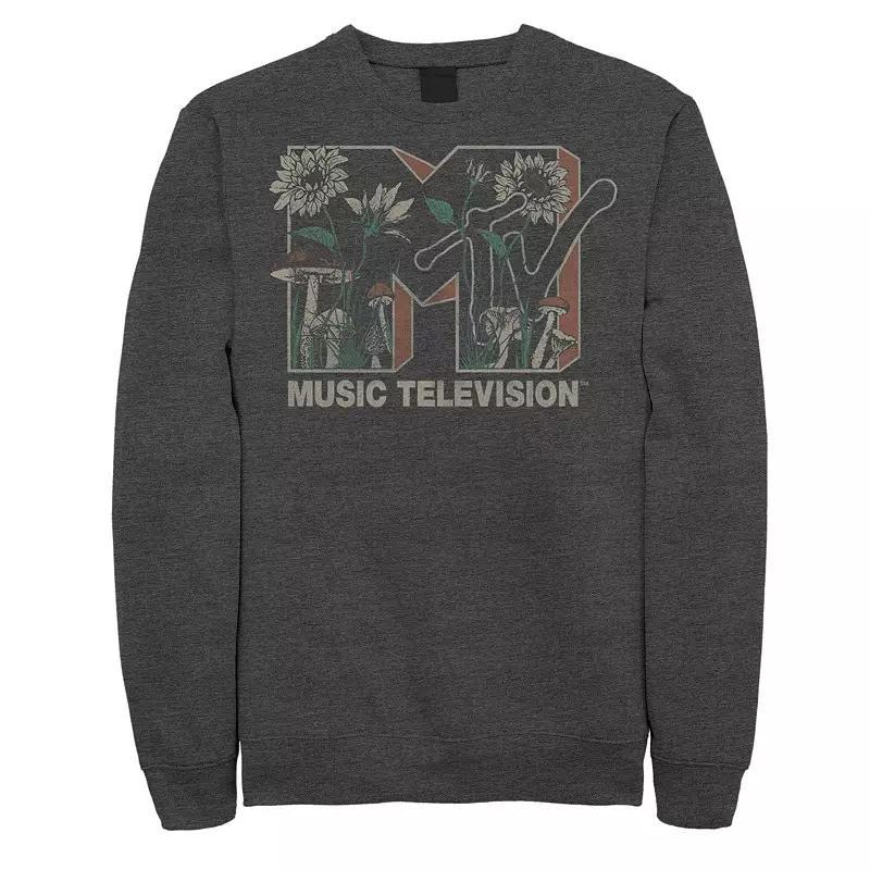 Mens MTV Logo Flowers And Mushrooms Sweatshirt Grey Heather Product Image