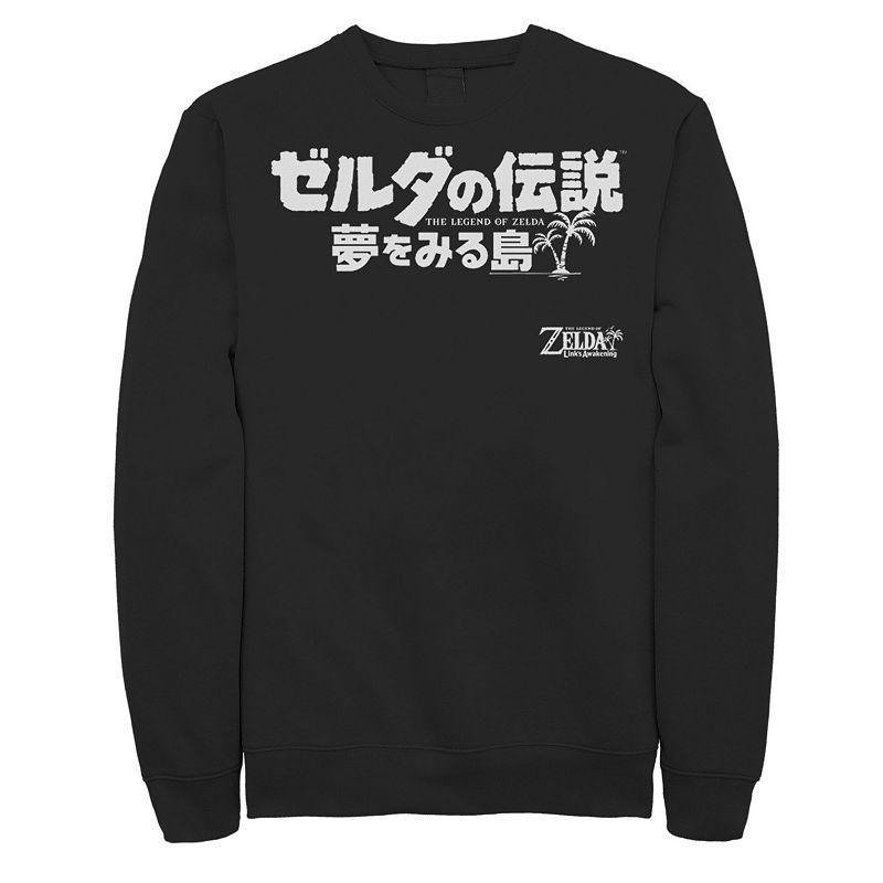 Mens Nintendo Legend Of Zelda Links Awakening Kanji White Text Logo Graphic Fleece Pullover Black Product Image