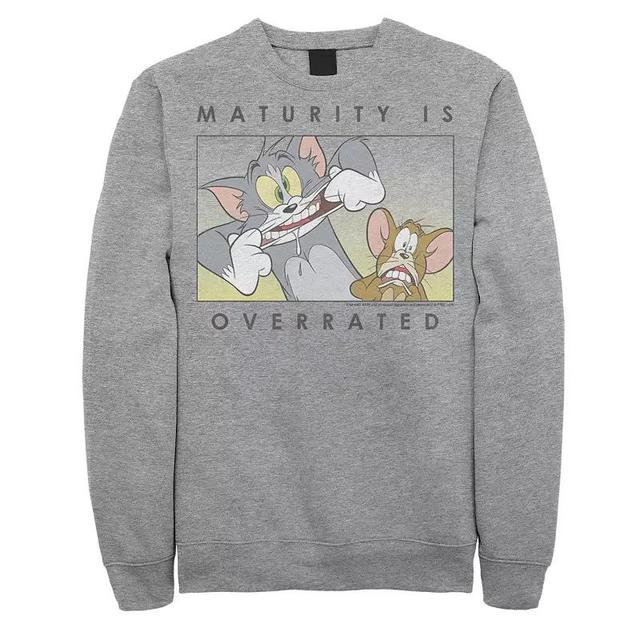 Mens Tom And Jerry Maturity Is Overrated Goofy Portrait Panel Sweatshirt Athletic Grey Product Image