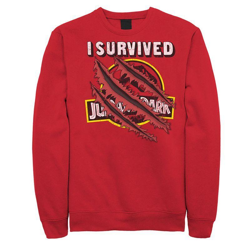 Mens Jurassic Park I Survived Claw Marks On Logo Graphic Fleece Pullover Product Image