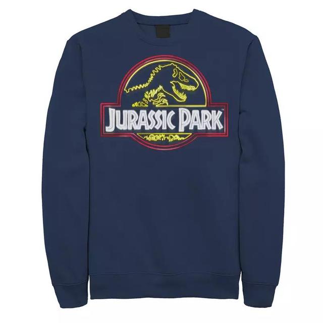 Mens Jurassic Park Neon Sign Fossil Logo Fleece Pullover Blue Product Image